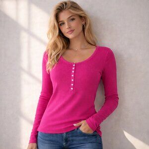 ⭐ Aeropostale Pink Fitted Henley Long Sleeve Top Y2K Barbiecore Size M